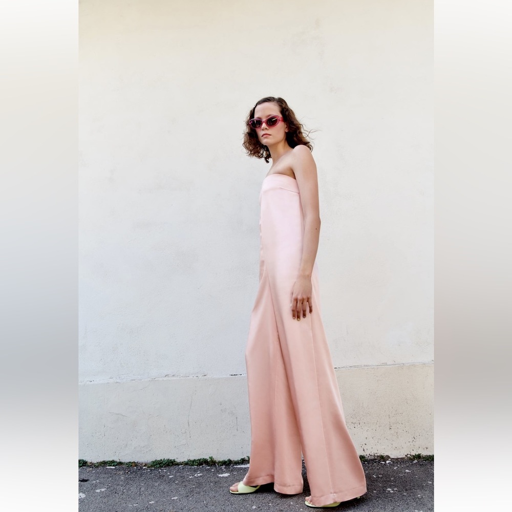 Zara STRAPLESS SATIN EFFECT JUMPSUIT. Pale Pink. Sizes XS, M, L. New with Tags. - Picture 6 of 10